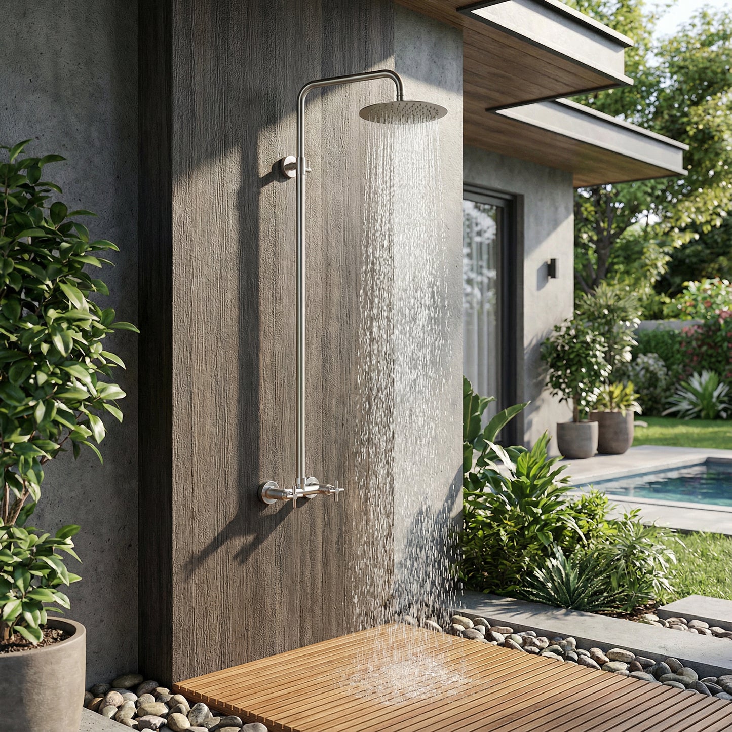 Douche d'extérieur Leora en acier inoxydable à fonction unique - Brossé