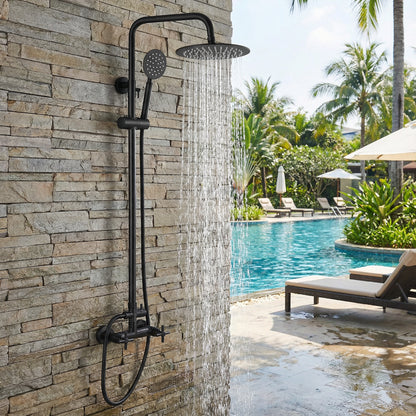 Douche d'extérieur Mariano en acier inoxydable à double fonction - Noir mat