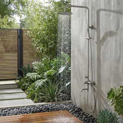 Douche d'extérieur Kenzo en acier inoxydable à triple fonction - Brossé