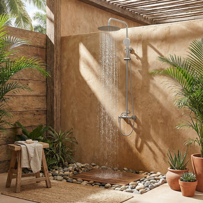 Douche d'extérieur Mateo en acier inoxydable à double fonction - Brossé