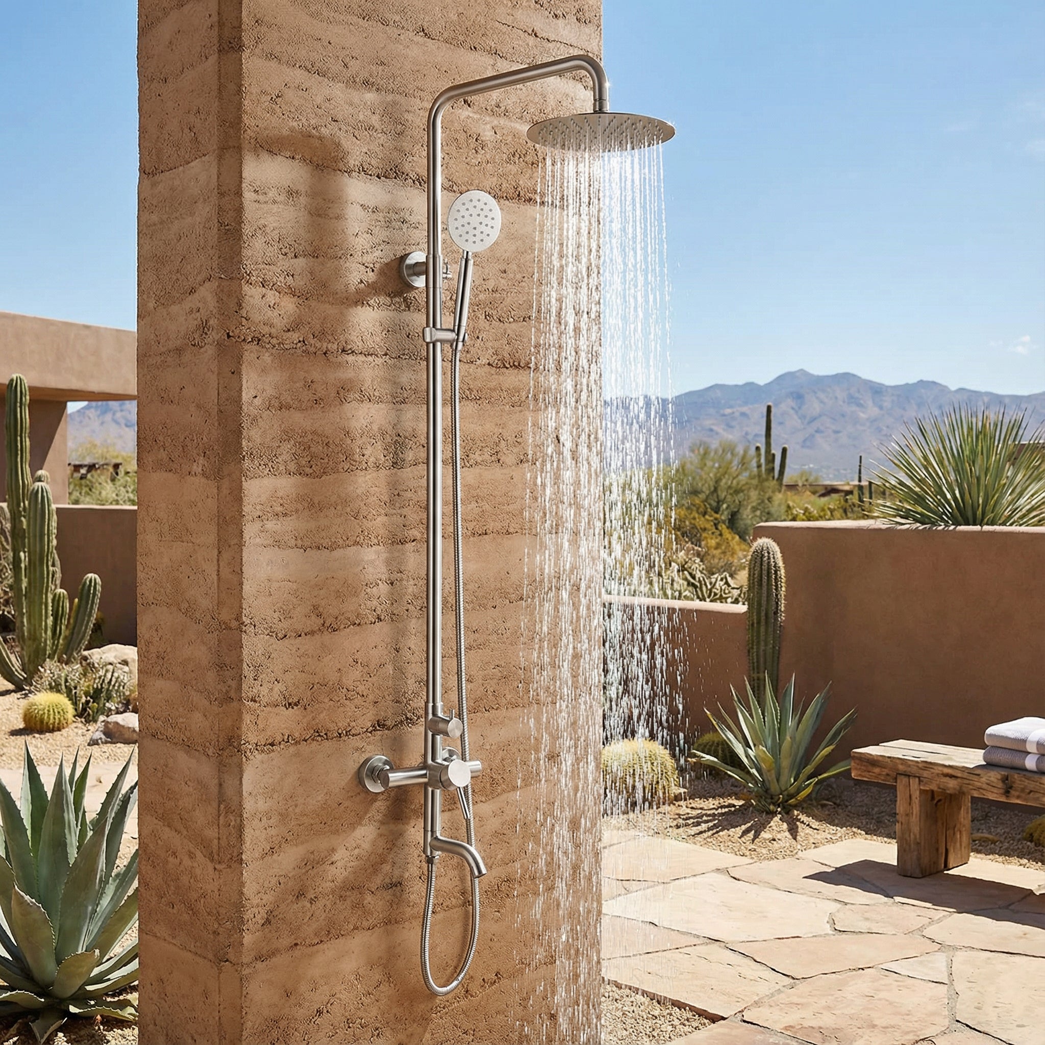 Kenzo Triple Function Stainless Steel Outdoor Shower - Brushed