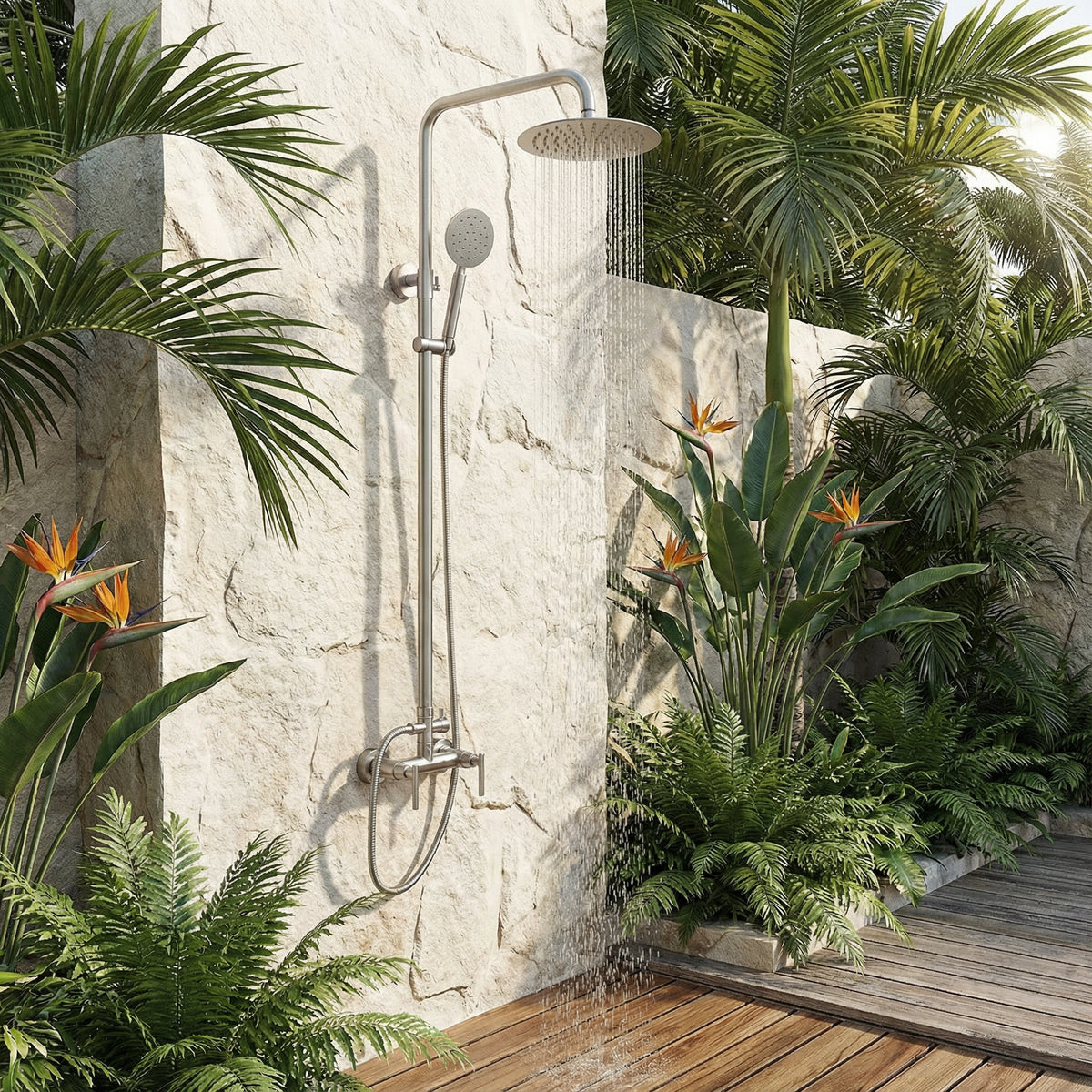 Mateo Dual Function Stainless Steel Outdoor Shower - Brushed ...