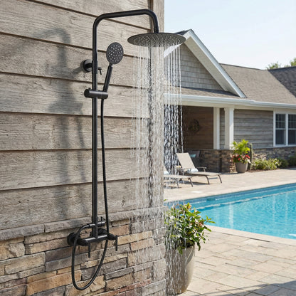 Douche d'extérieur Mateo en acier inoxydable à double fonction - Noir mat