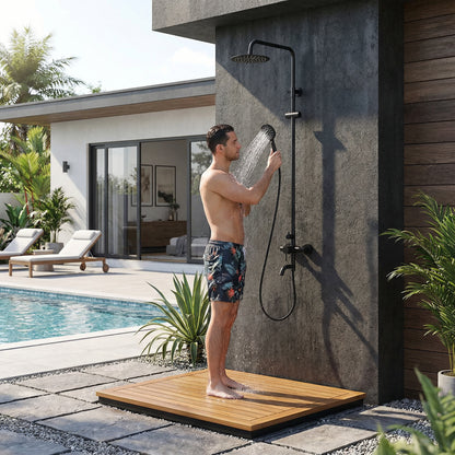 Douche d'extérieur Kenzo en acier inoxydable à triple fonction - Noir mat