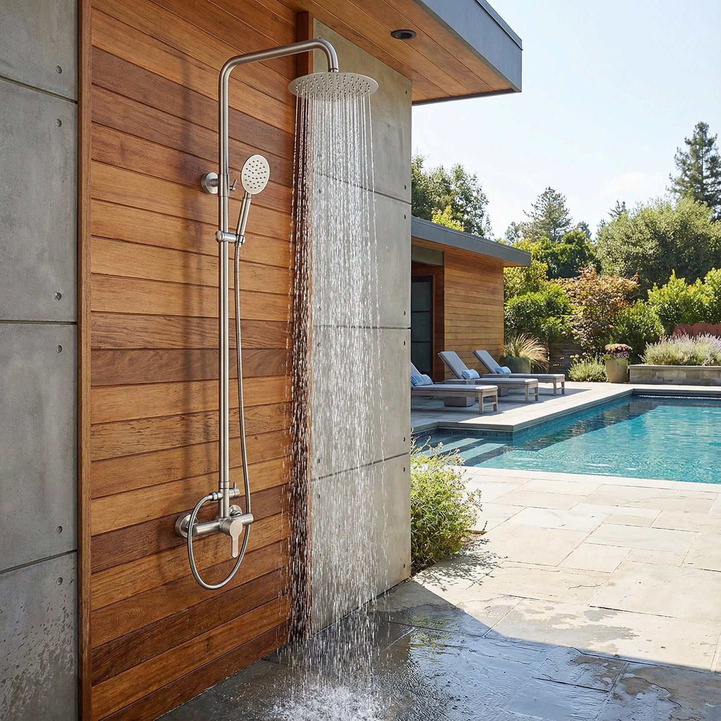 Douche d'extérieur Milo en acier inoxydable à double fonction - Brossé