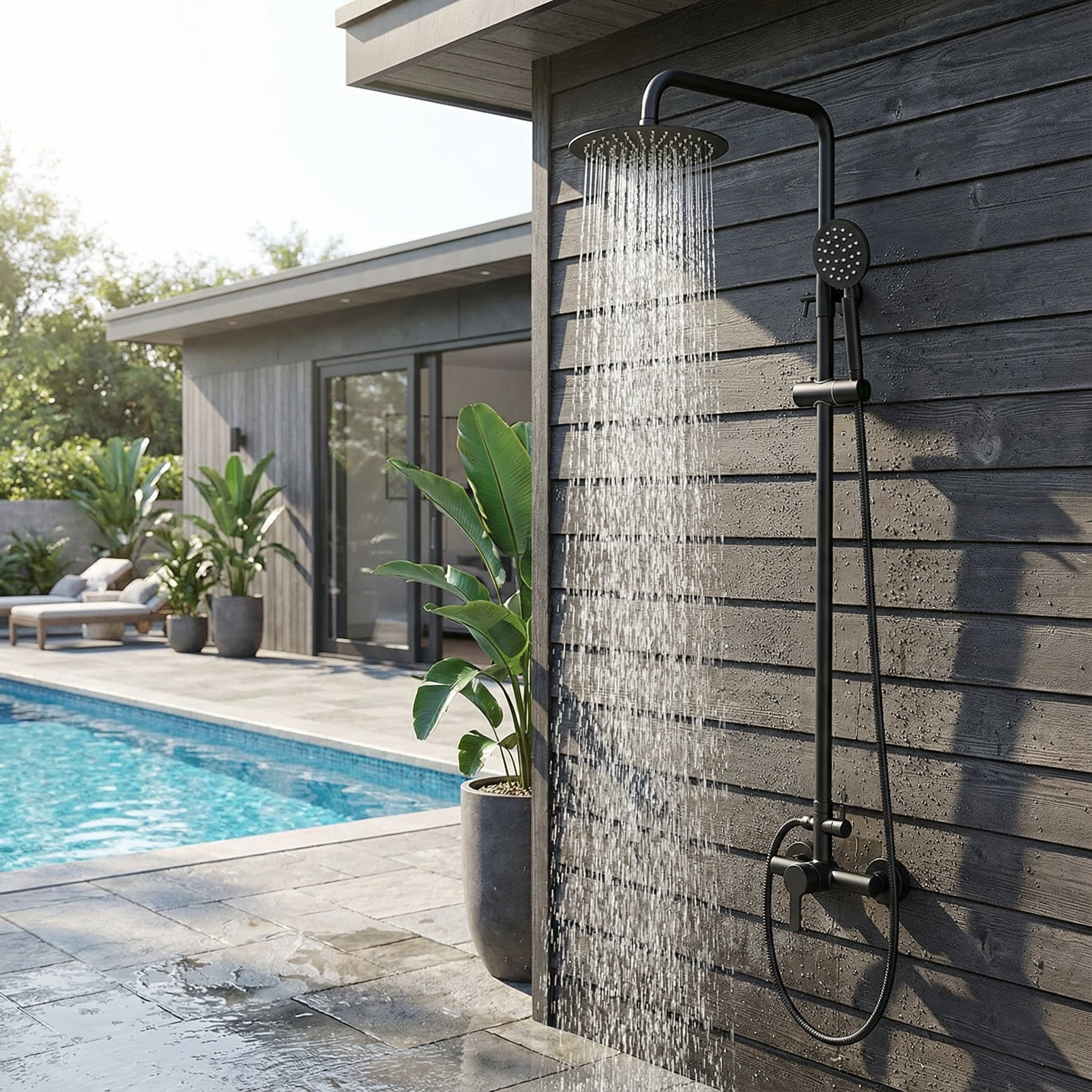 Milo Dual Function Stainless Steel Outdoor Shower Matte Black Milo Dual Function Stainless Steel Outdoor Shower Matte Black