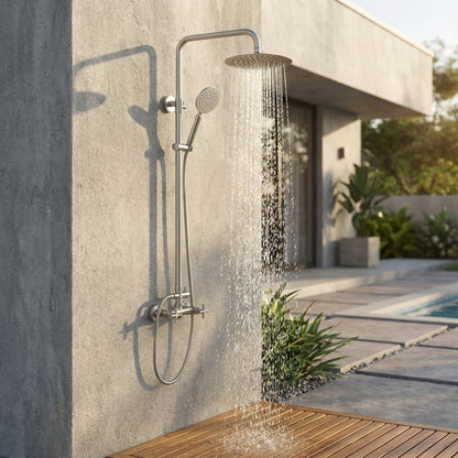 Douche d'extérieur Mariano en acier inoxydable à double fonction - Brossé