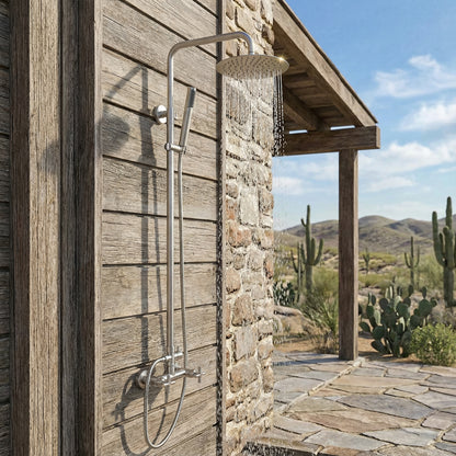 Douche d'extérieur Monti en acier inoxydable à double fonction - Brossé