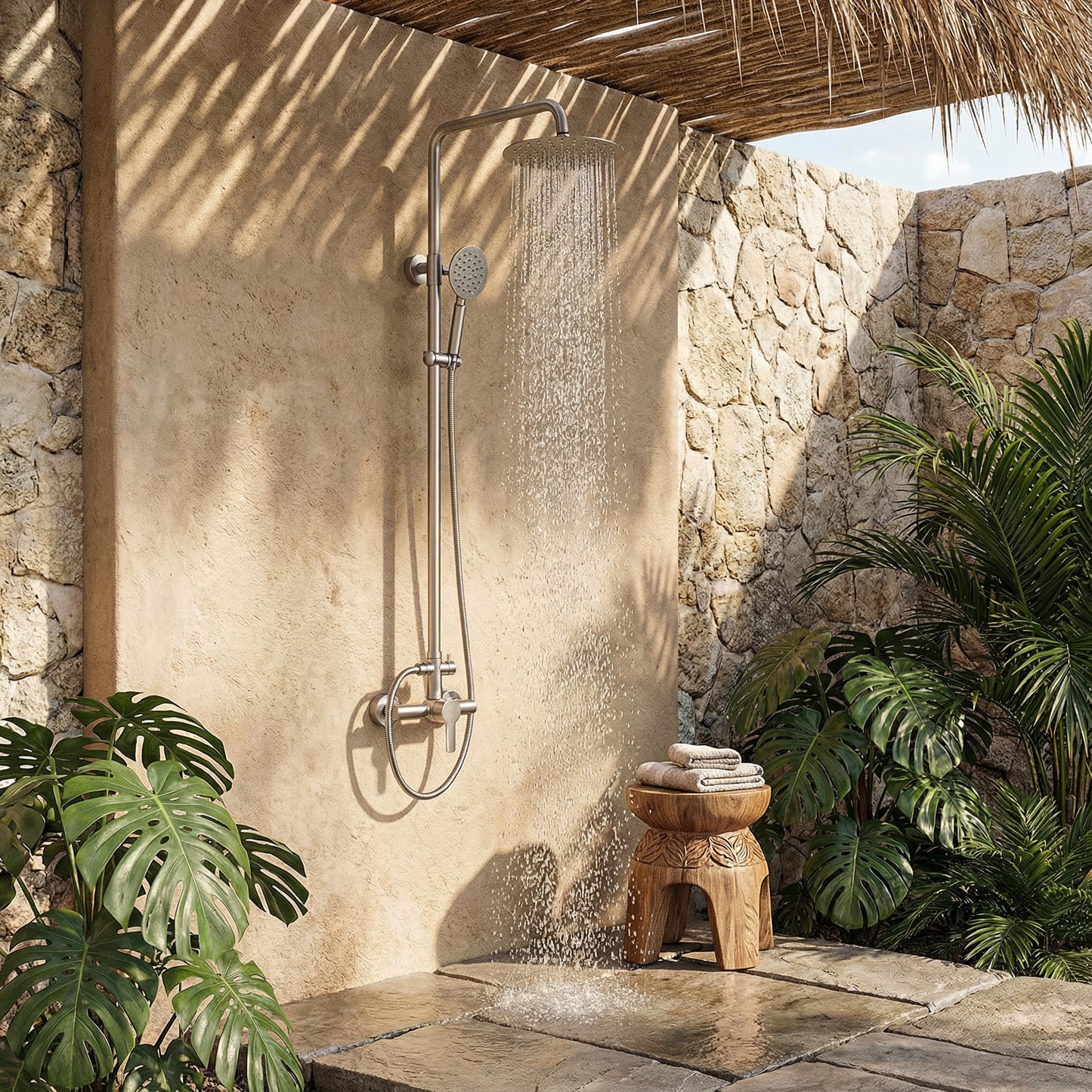 Douche d'extérieur Milo en acier inoxydable à double fonction - Brossé