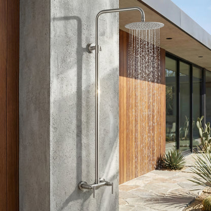 Douche d'extérieur Lunetta en acier inoxydable à fonction unique - Brossé