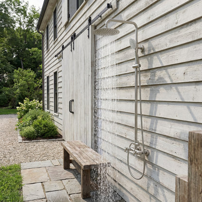 Douche d'extérieur Mariano en acier inoxydable à double fonction - Brossé