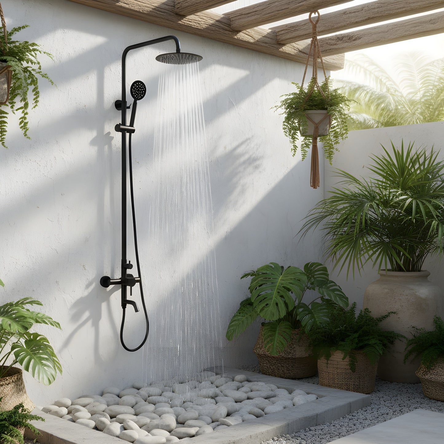 Douche d'extérieur Kenzo en acier inoxydable à triple fonction - Noir mat