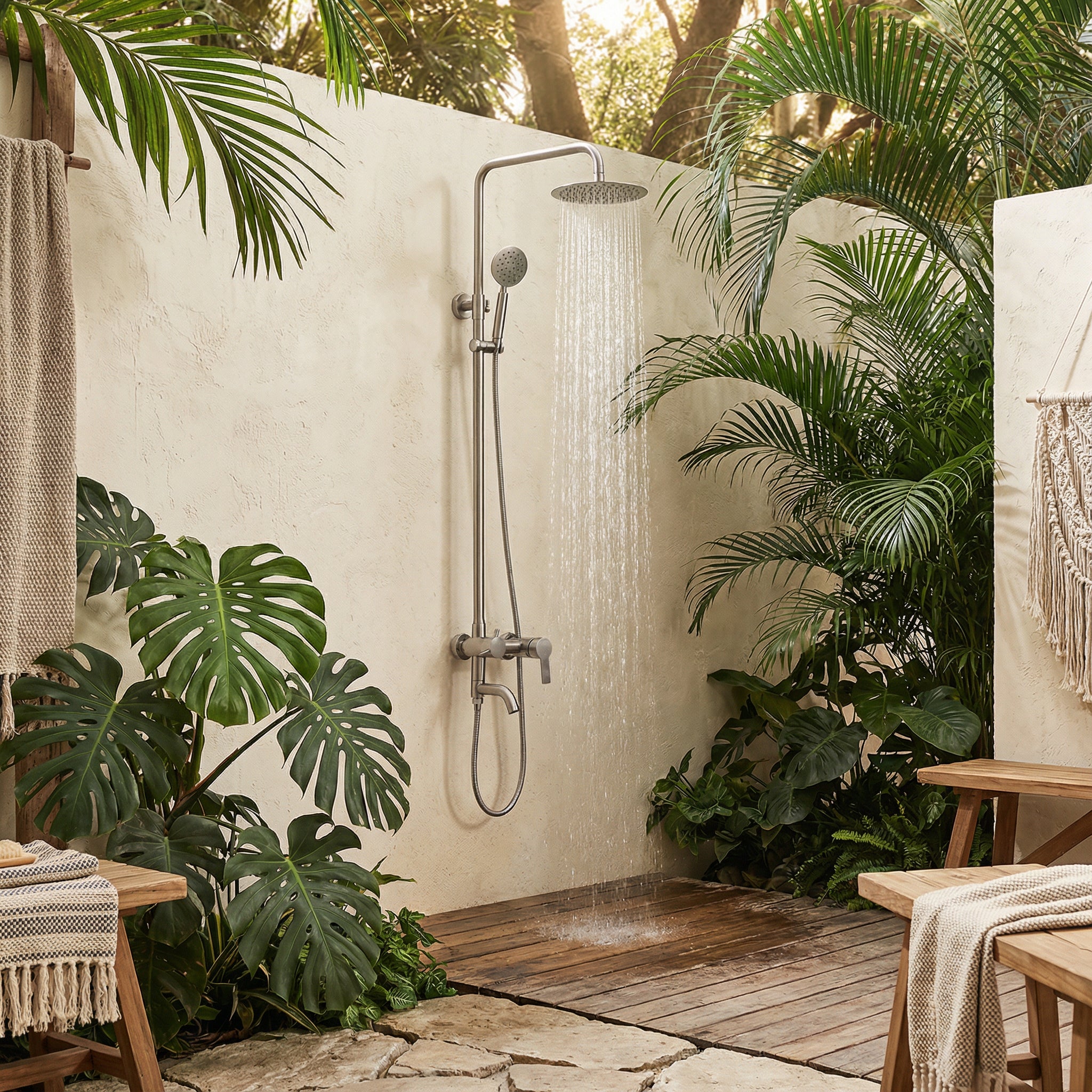 Kairo Triple Function Stainless Steel Outdoor Shower - Brushed
