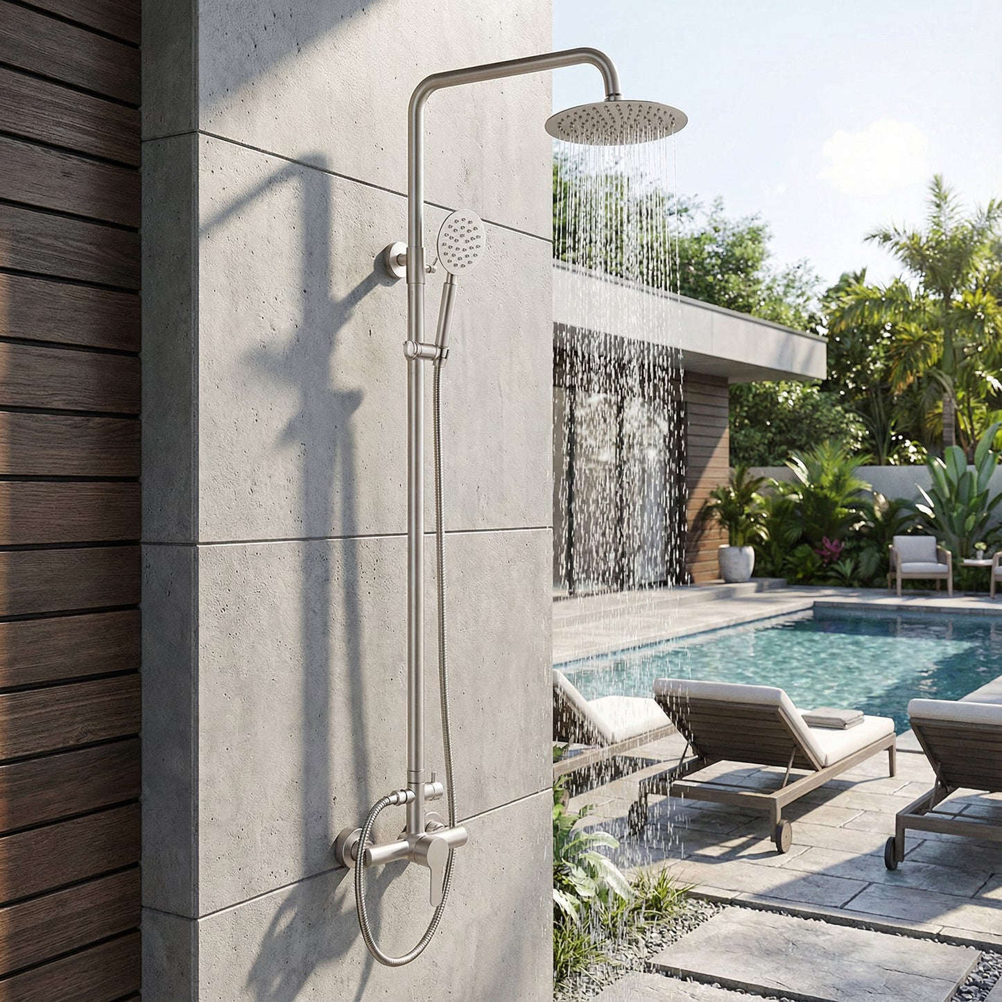 Douche d'extérieur Milo en acier inoxydable à double fonction - Brossé