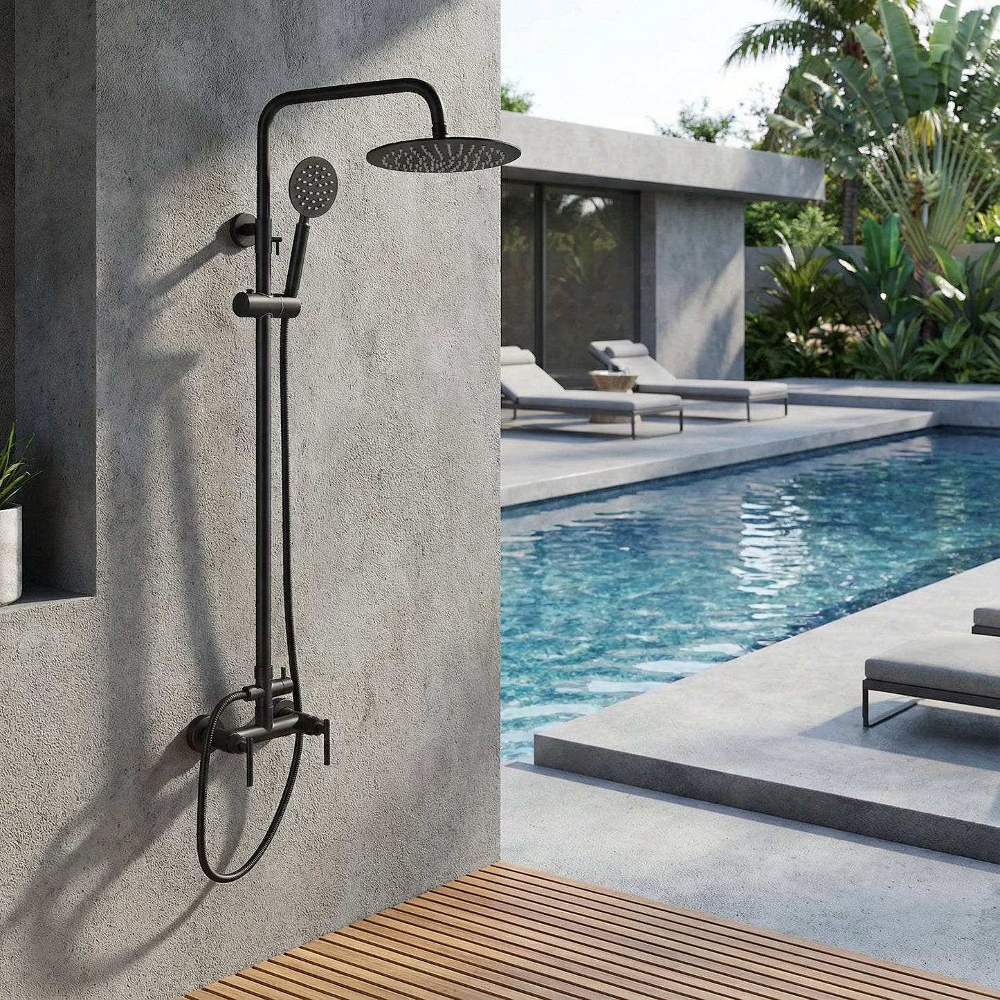 Douche d'extérieur Mateo en acier inoxydable à double fonction - Noir mat