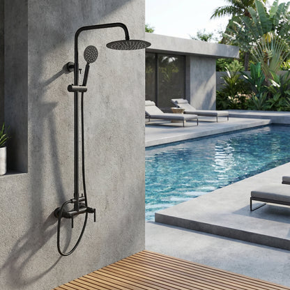 Douche d'extérieur Mateo en acier inoxydable à double fonction - Noir mat