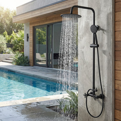 Douche d'extérieur Mariano en acier inoxydable à double fonction - Noir mat