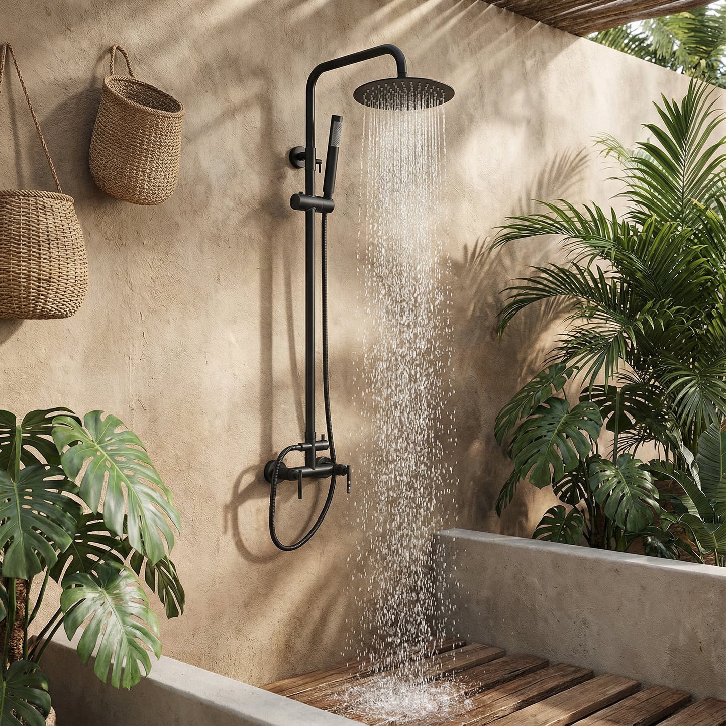 Douche d'extérieur Milani en acier inoxydable à double fonction - Noir mat