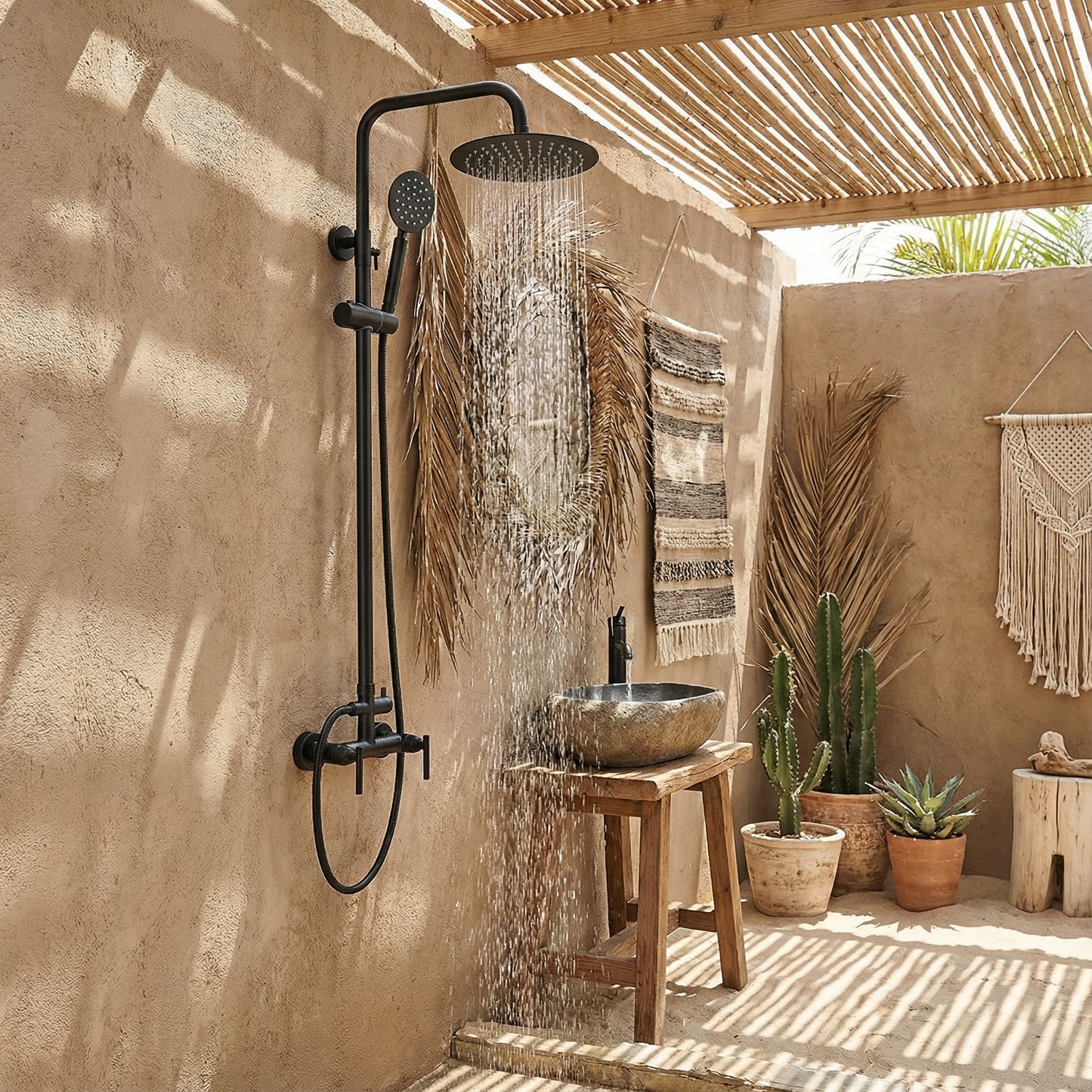 Douche d'extérieur Mateo en acier inoxydable à double fonction - Noir mat