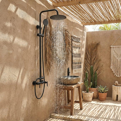 Douche d'extérieur Mateo en acier inoxydable à double fonction - Noir mat